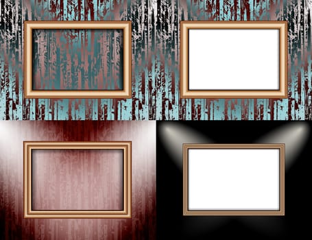 Set of colorful abstract backgrounds and frames for text or photos illuminated by searchlights.  illustration