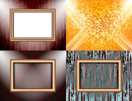 Set of colorful abstract backgrounds and frames for text or photos illuminated by searchlights.  illustration