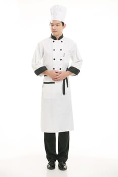 Wearing all kinds of clothing chef dietitian in front of white background