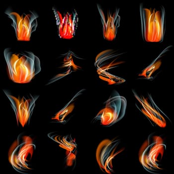 Set of Burn flame fire. abstract background.  illustration