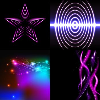 Set of Blurry abstract lines. Light effect. Sparkle background.  illustration