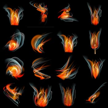 Set of Burn flame fire. abstract background.  illustration