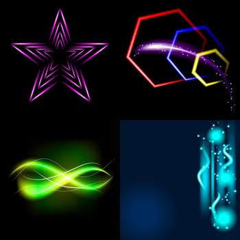 Set of Beautifully glowing neon abstract background with space for text.  illustration