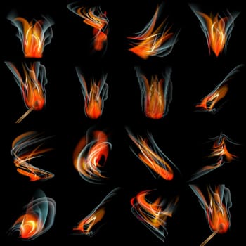 Set of Burn flame fire. abstract background.  illustration