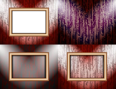 Set of colorful abstract backgrounds and frames for text or photos illuminated by searchlights.  illustration