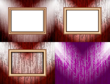 Set of colorful abstract backgrounds and frames for text or photos illuminated by searchlights.  illustration