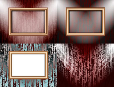 Set of colorful abstract backgrounds and frames for text or photos illuminated by searchlights.  illustration