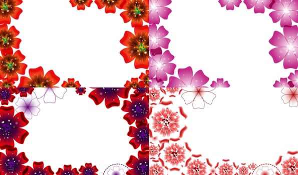 Set of background with Flowers isolated on white sample text.  illustration