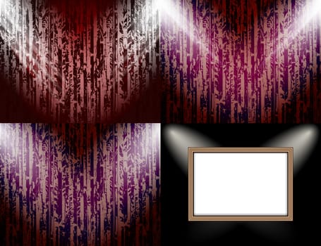 Set of colorful abstract backgrounds and frames for text or photos illuminated by searchlights.  illustration