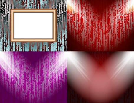 Set of colorful abstract backgrounds and frames for text or photos illuminated by searchlights.  illustration