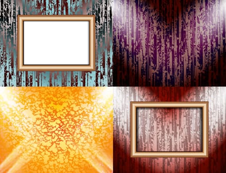 Set of colorful abstract backgrounds and frames for text or photos illuminated by searchlights.  illustration