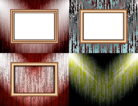 Set of colorful abstract backgrounds and frames for text or photos illuminated by searchlights.  illustration