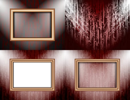Set of colorful abstract backgrounds and frames for text or photos illuminated by searchlights.  illustration