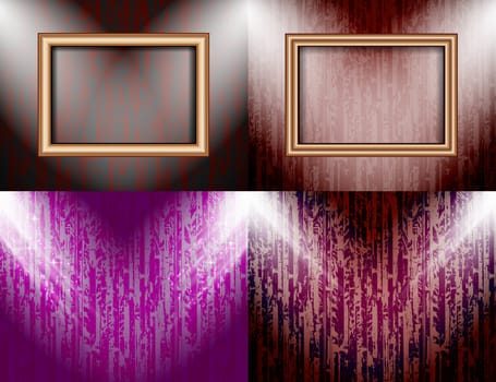 Set of colorful abstract backgrounds and frames for text or photos illuminated by searchlights.  illustration