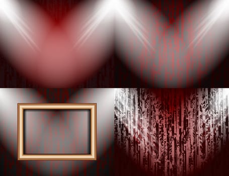 Set of colorful abstract backgrounds and frames for text or photos illuminated by searchlights.  illustration