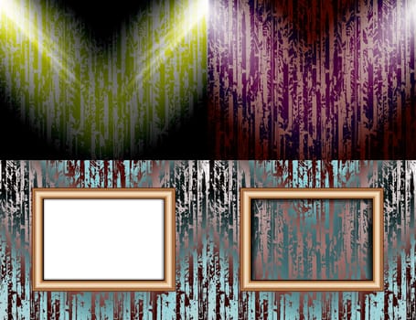 Set of colorful abstract backgrounds and frames for text or photos illuminated by searchlights.  illustration