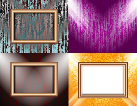 Set of colorful abstract backgrounds and frames for text or photos illuminated by searchlights.  illustration