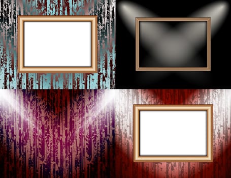 Set of colorful abstract backgrounds and frames for text or photos illuminated by searchlights.  illustration