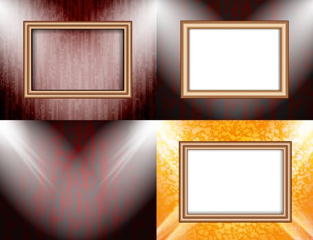 Set of colorful abstract backgrounds and frames for text or photos illuminated by searchlights.  illustration