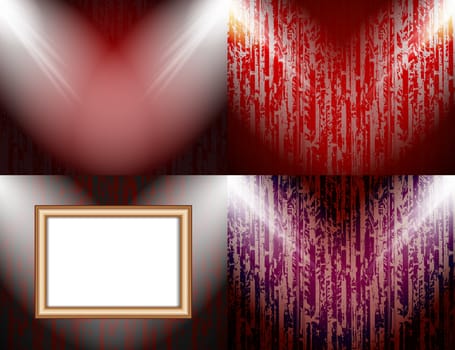 Set of colorful abstract backgrounds and frames for text or photos illuminated by searchlights.  illustration