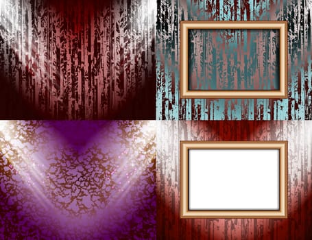 Set of colorful abstract backgrounds and frames for text or photos illuminated by searchlights.  illustration