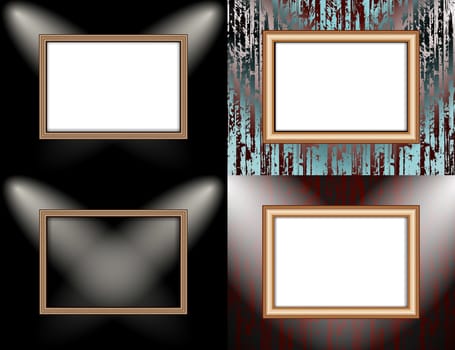 Set of colorful abstract backgrounds and frames for text or photos illuminated by searchlights.  illustration