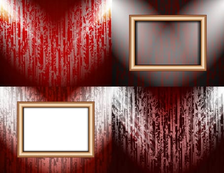 Set of colorful abstract backgrounds and frames for text or photos illuminated by searchlights.  illustration