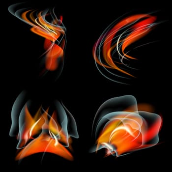 Collection of fires isolated on black background.  illustration