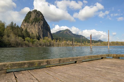 Beacon Rock from Boat Dock Moorage in Columbia River Gorge at Washington State Park