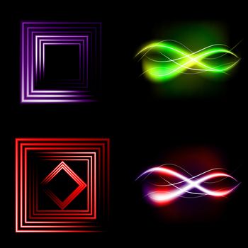 Set of Beautifully glowing neon abstract background with space for text.  illustration
