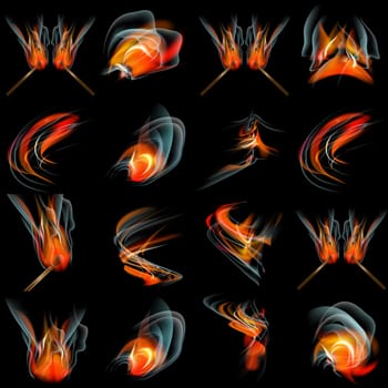 Set of Burn flame fire. abstract background.  illustration