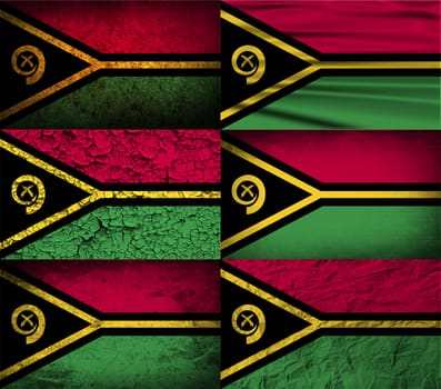 Set of six flags Vanuatu with old texture.  illustration