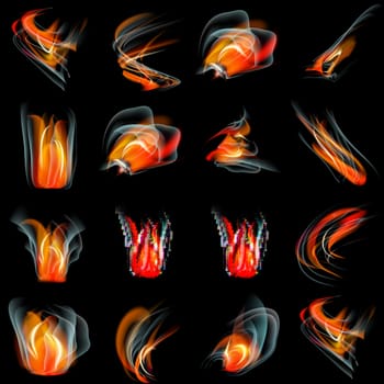 Set of Burn flame fire. abstract background.  illustration