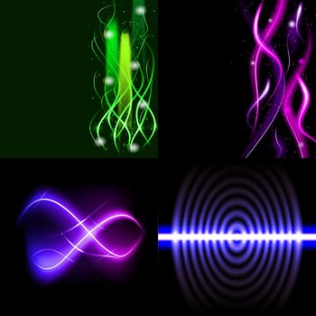 Set  of colorful  abstract background with blurred magic neon light curved lines.  illustration