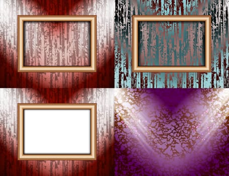 Set of colorful abstract backgrounds and frames for text or photos illuminated by searchlights.  illustration