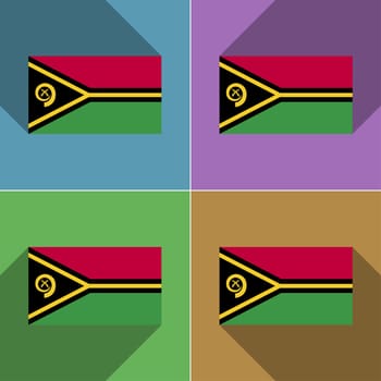 Flags of Vanuatu. Set of colors flat design and long shadows.  illustration