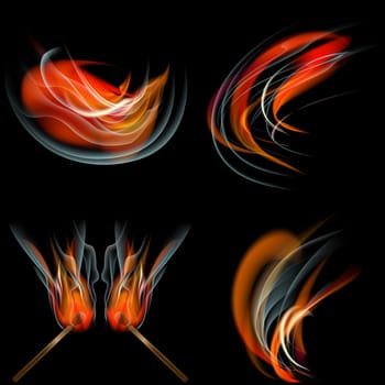 Collection of fires isolated on black background.  illustration