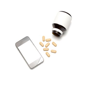 smart phone with drug isolated on white background concept socail addict