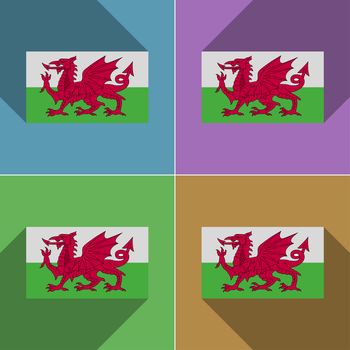 Flags of Wales. Set of colors flat design and long shadows.  illustration