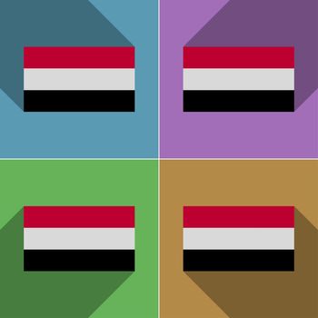 Flags of Yemen. Set of colors flat design and long shadows.  illustration