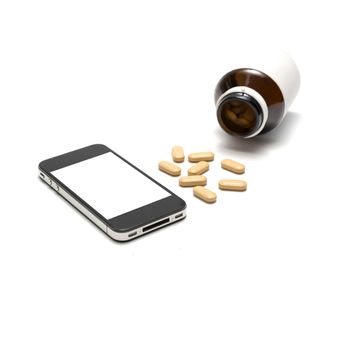 smart phone with drug isolated on white background concept socail addict