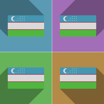 Flags of Uzbekistan. Set of colors flat design and long shadows.  illustration