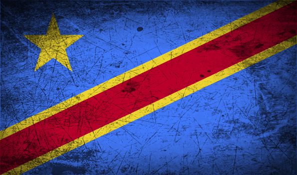 Flag of Congo Democratic Republic with old texture.  illustration