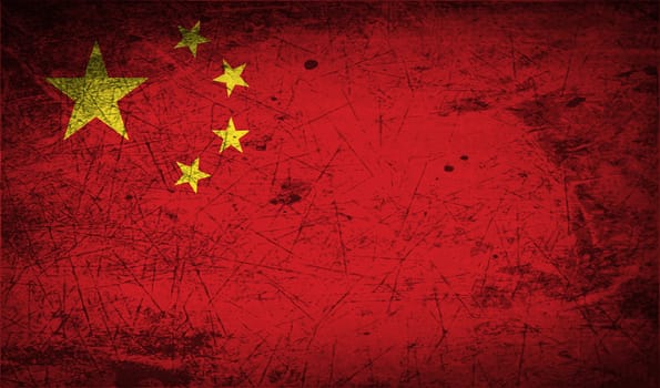 Flag of China with old texture.  illustration