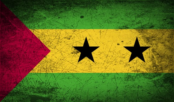 Flag of Sao Tome and Principe with old texture.  illustration