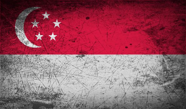 Flag Republic of Singapore with old texture.  illustration