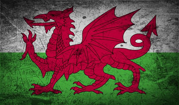 Flag of Wales with old texture.  illustration