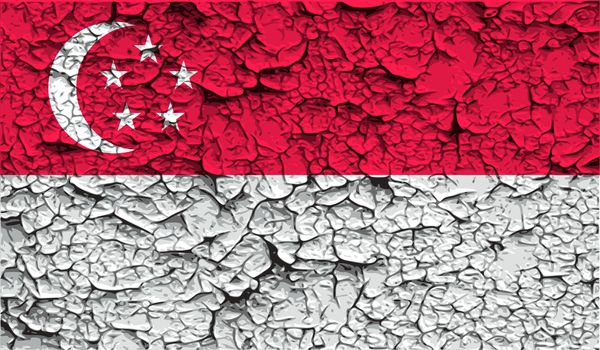 Flag Republic of Singapore with old texture.  illustration