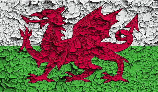 Flag of Wales with old texture.  illustration