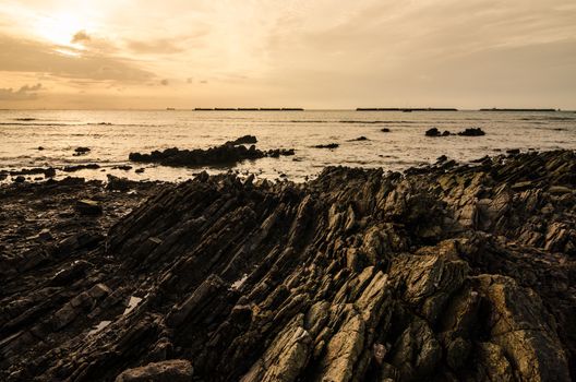 Rock and sea morning  light in Thailand